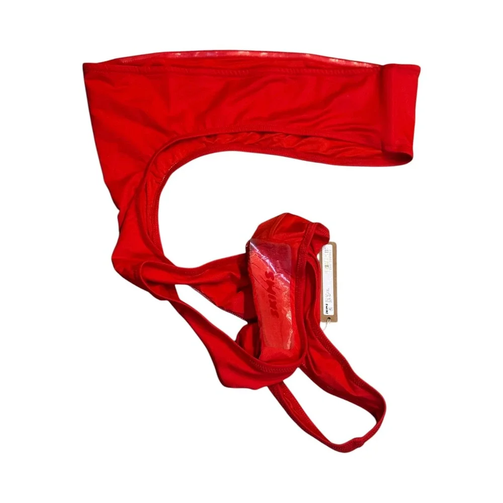 SKIMS Recycled Swim Strapless Monokini Ruby Red Large NEW